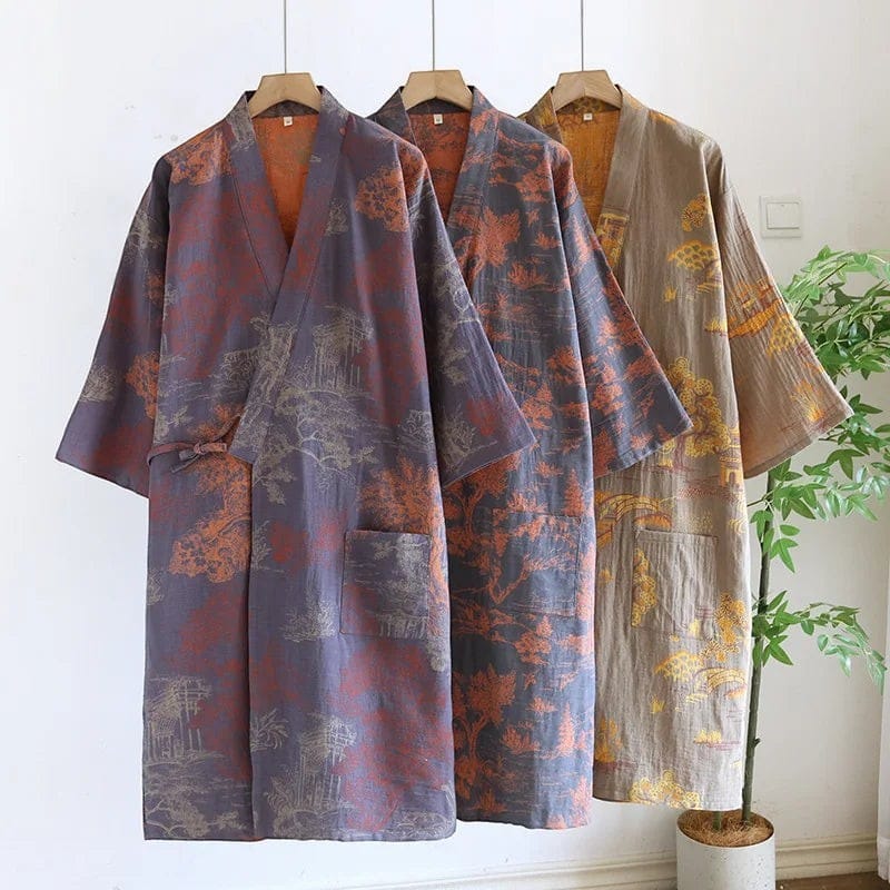 Kimono Homme Coton Jacquard Demi-Manches Mi-Saison