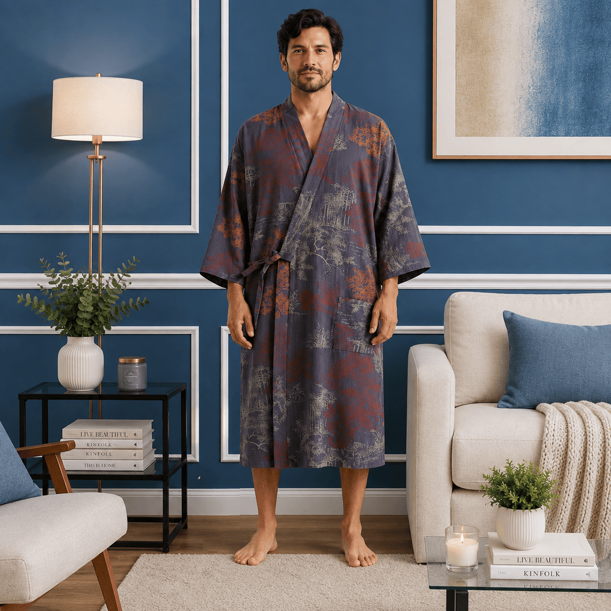 Kimono Homme Coton Jacquard Demi-Manches Mi-Saison