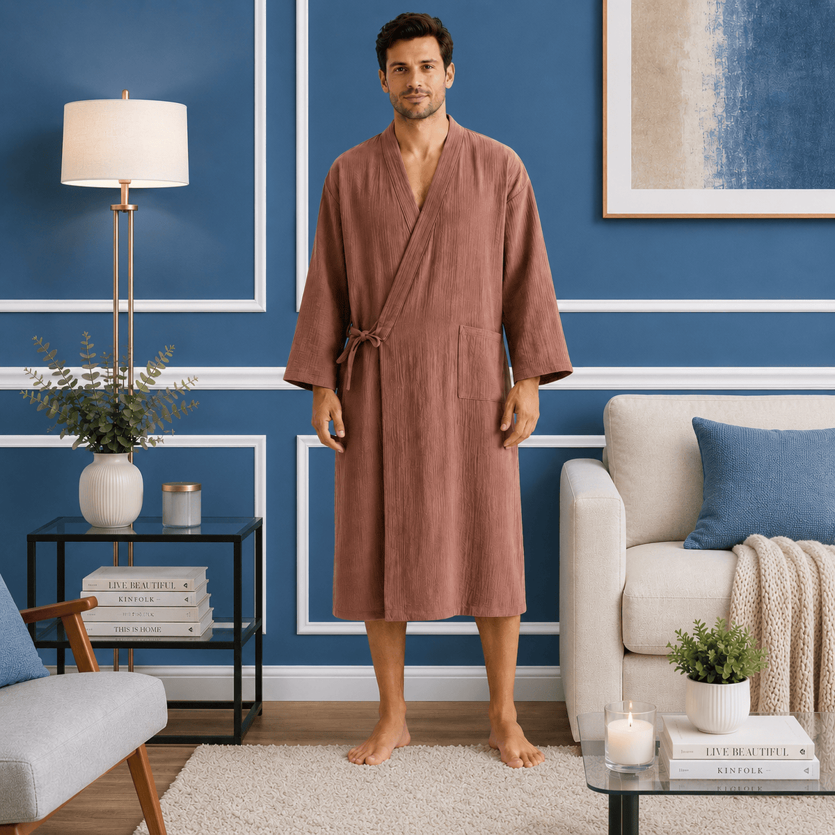 Kimono Homme Coton Léger avec Poches Mi-Saison