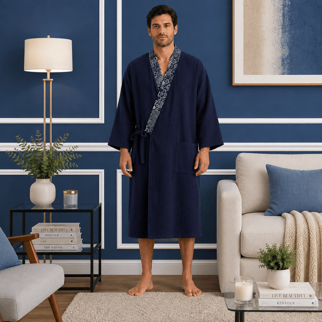 Kimono Homme Coton Léger Imprimé avec Poches Été