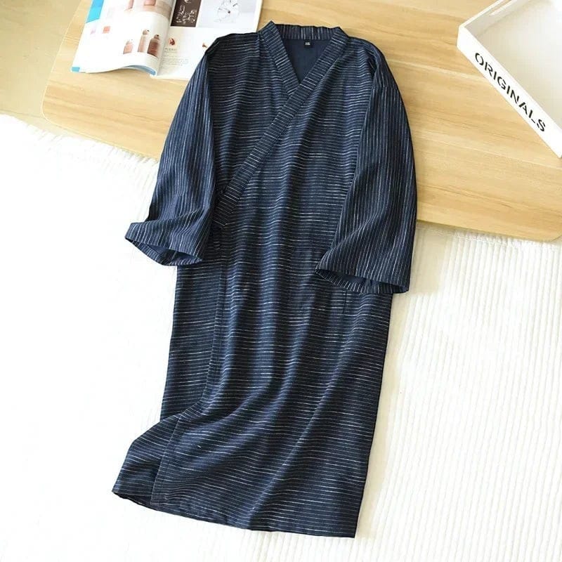 Kimono Homme Coton Rayé Long Grande Taille