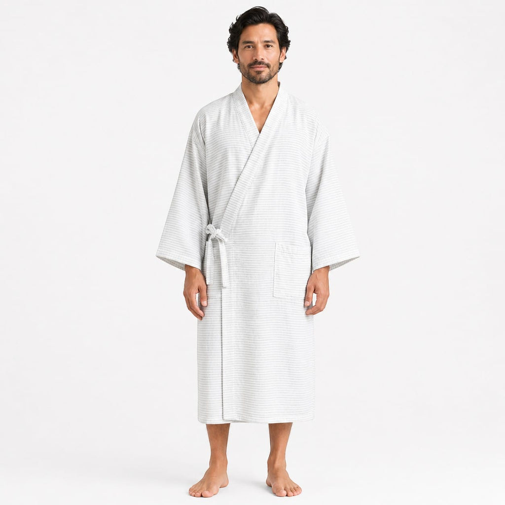 Kimono Homme Coton Rayé Long Grande Taille