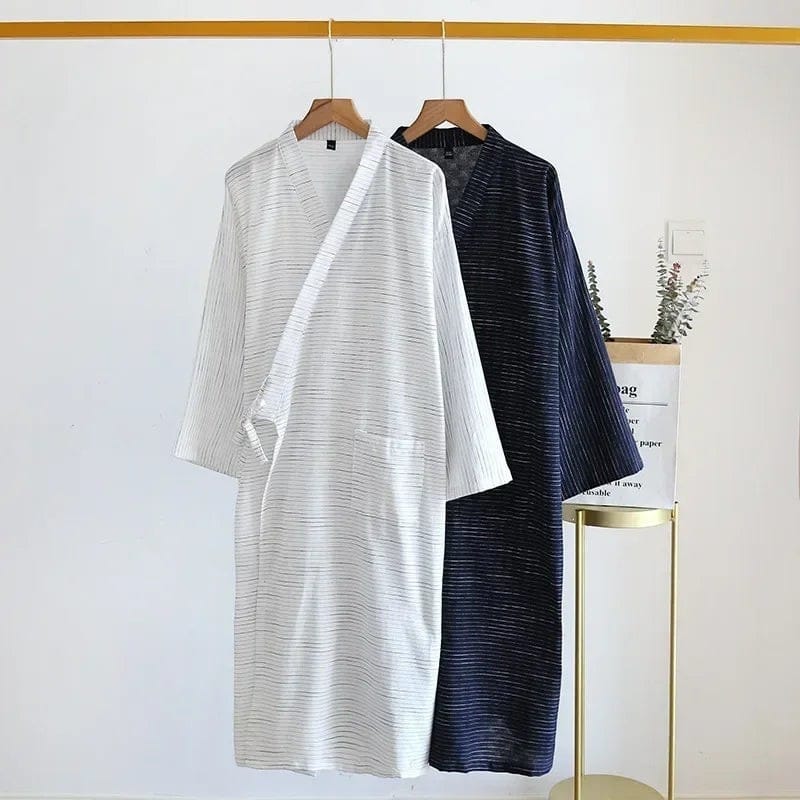 Kimono Homme Coton Rayé Long Grande Taille