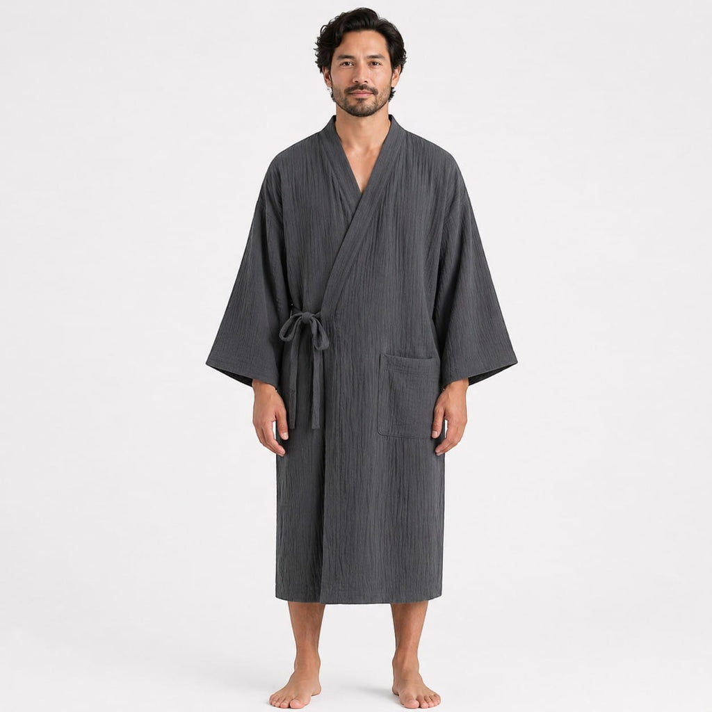 Kimono Homme Gris Grande Taille avec Poches