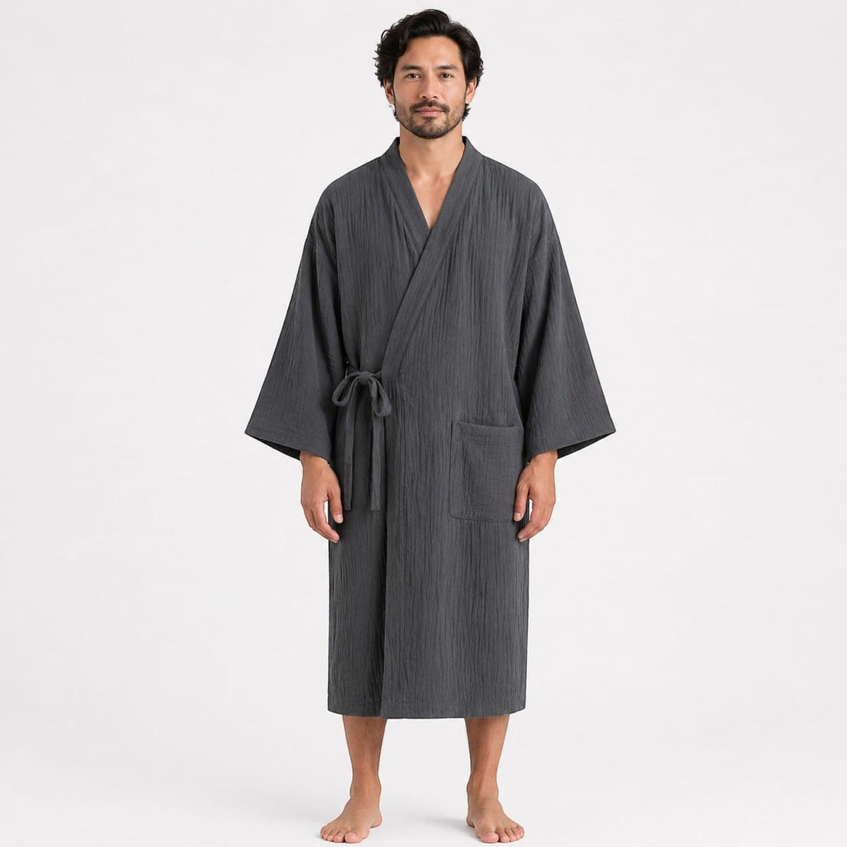 Kimono Homme Gris Grande Taille avec Poches