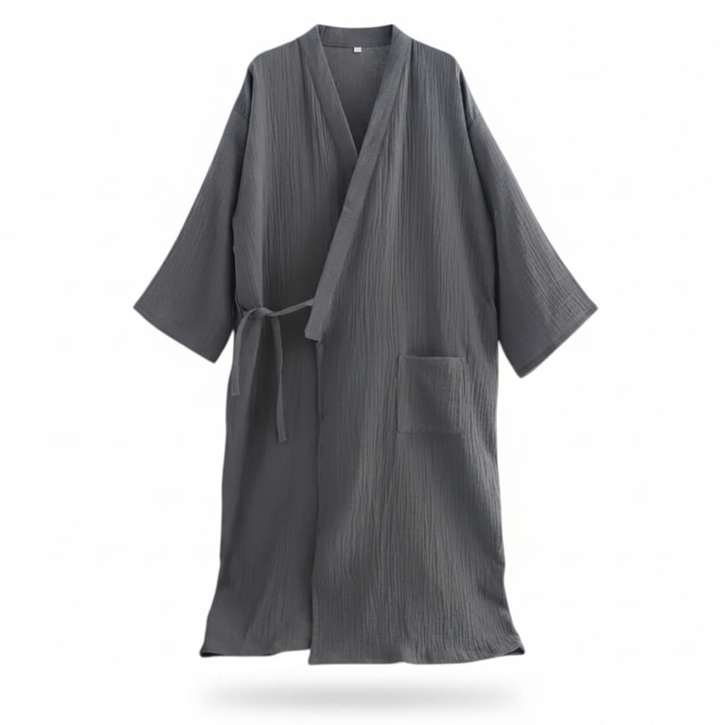 Kimono Homme Gris Grande Taille avec Poches