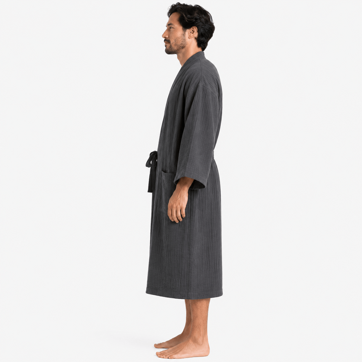 Kimono Homme Gris Grande Taille avec Poches