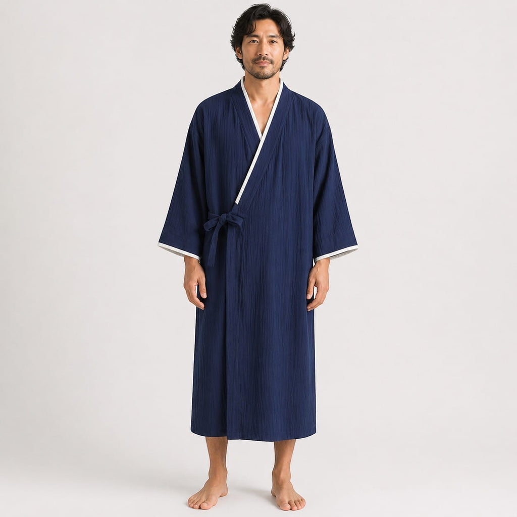 Kimono Homme Japonais Léger Uni Mi-Long