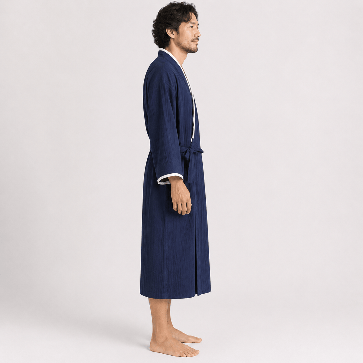 Kimono Homme Japonais Léger Uni Mi-Long