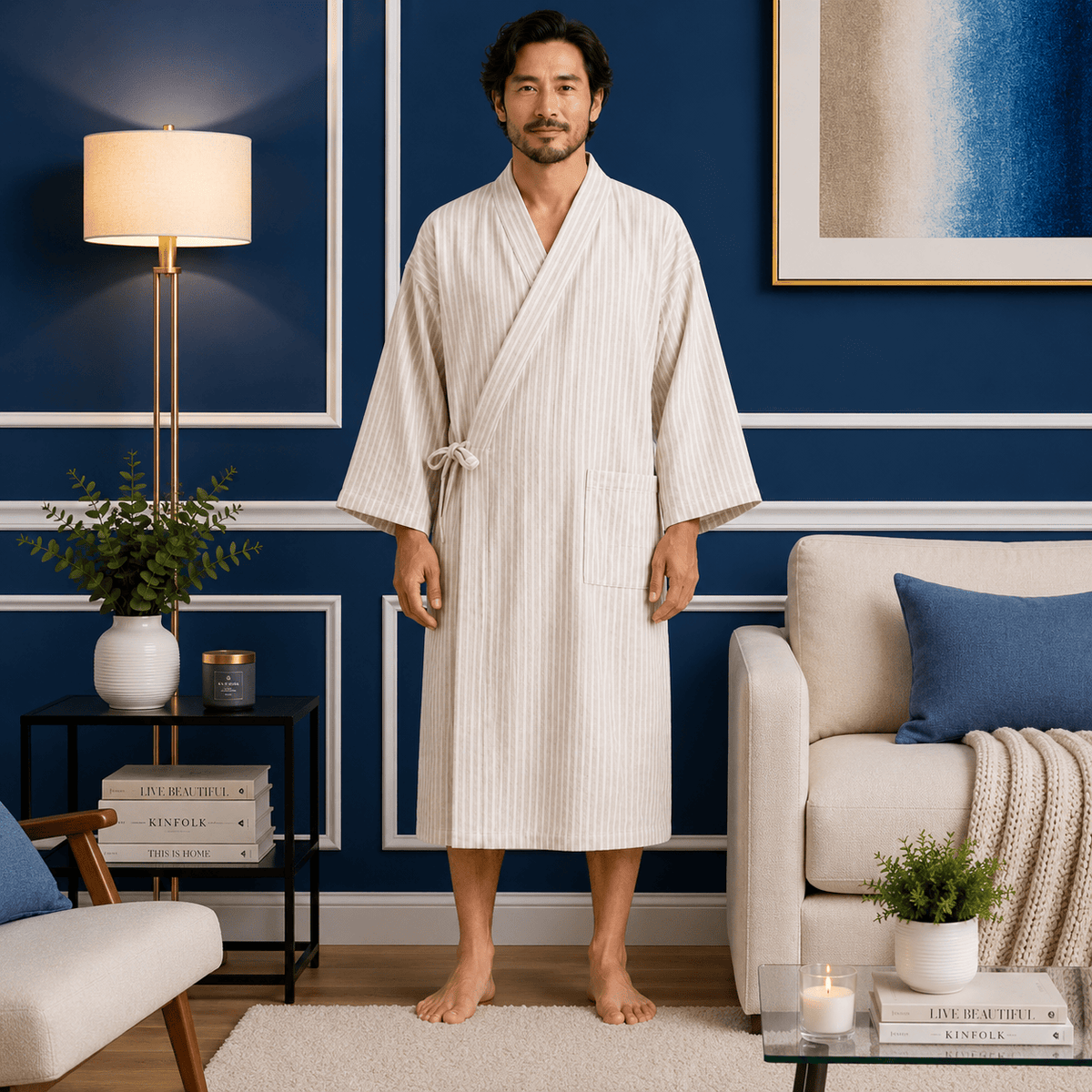 Kimono Homme Long Rayé Léger