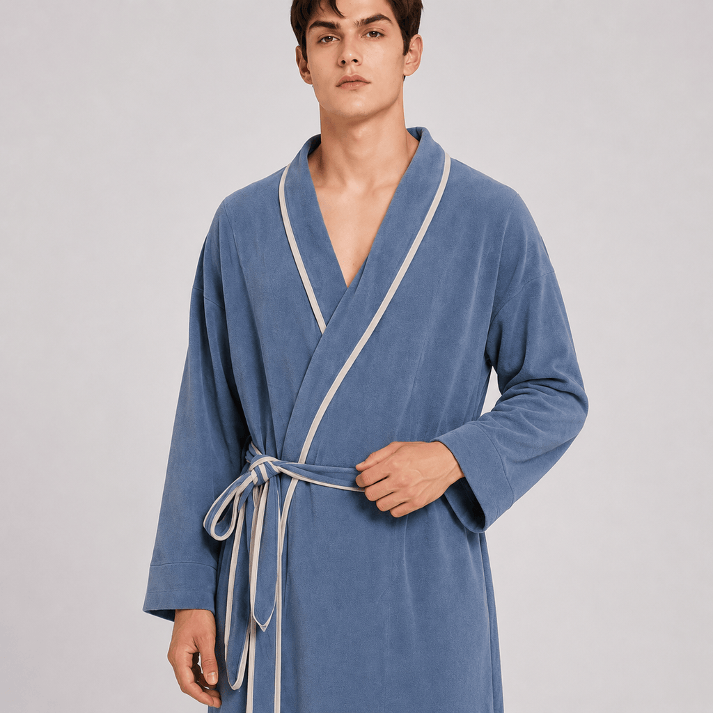 Kimono Homme Polaire Patchwork avec Ceinture Hiver