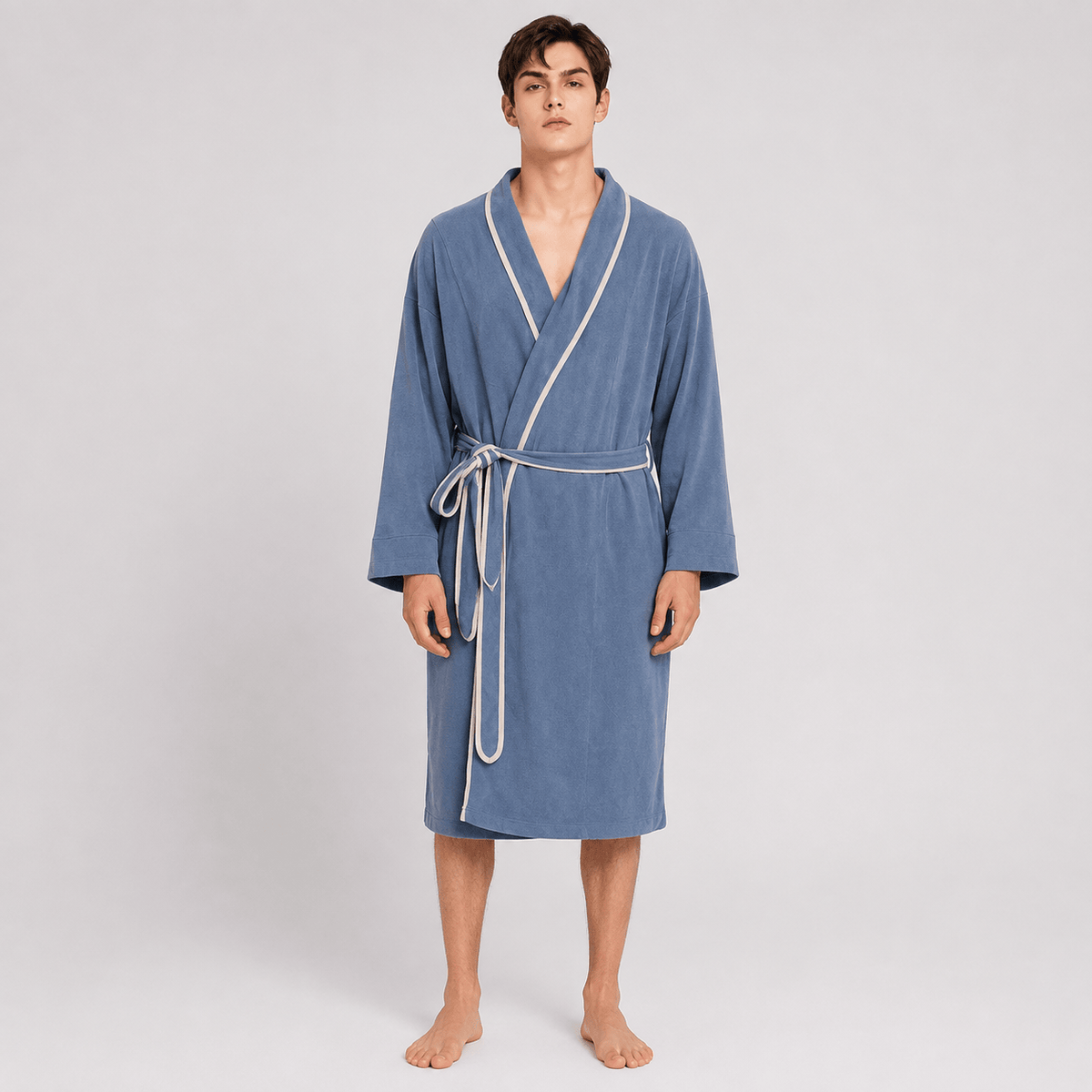 Kimono Homme Polaire Patchwork avec Ceinture Hiver