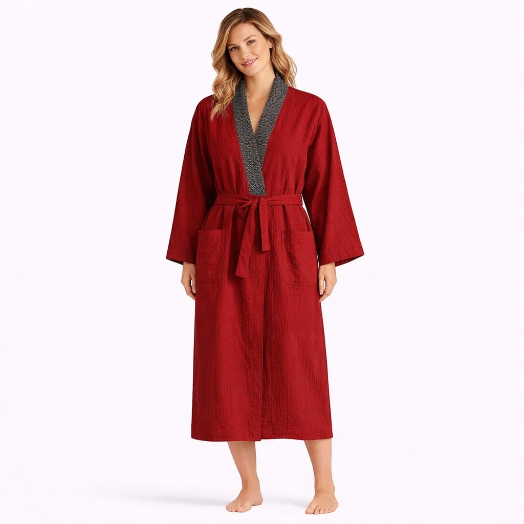 Kimono Japonais Femme Coton Uni Mi-Long Confort