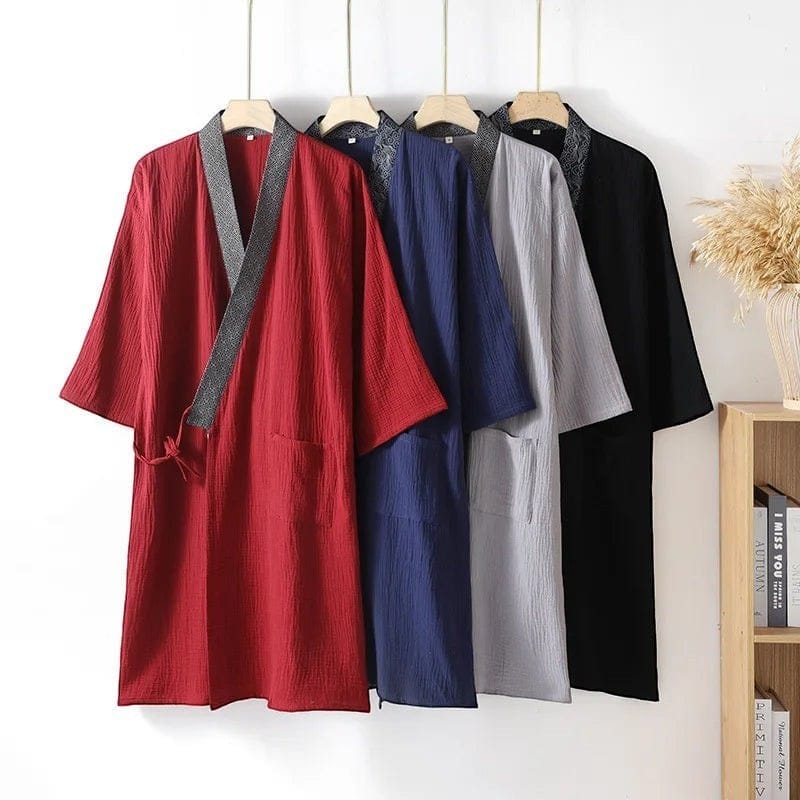 Kimono Japonais Femme Coton Uni Mi-Long Confort