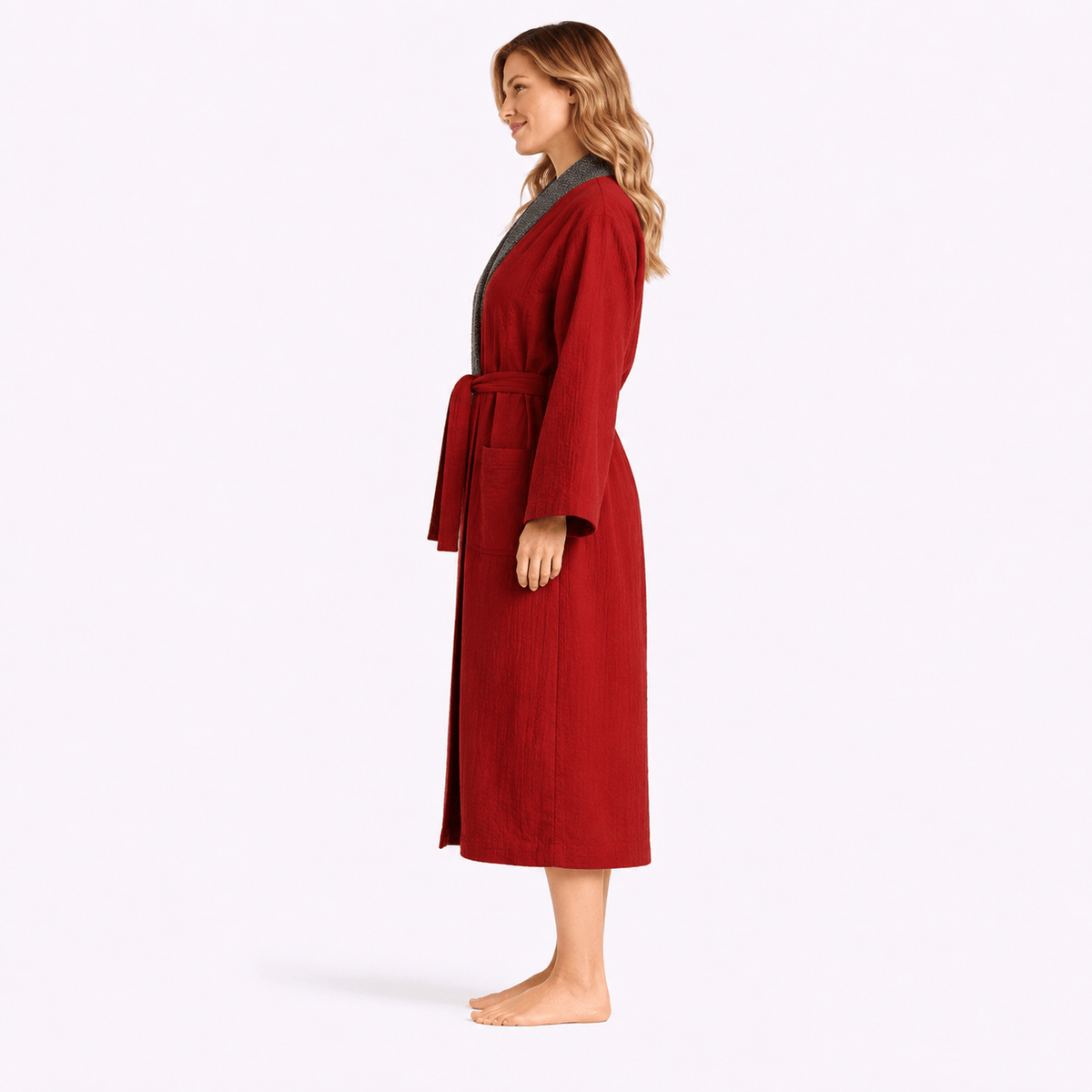 Kimono Japonais Femme Coton Uni Mi-Long Confort