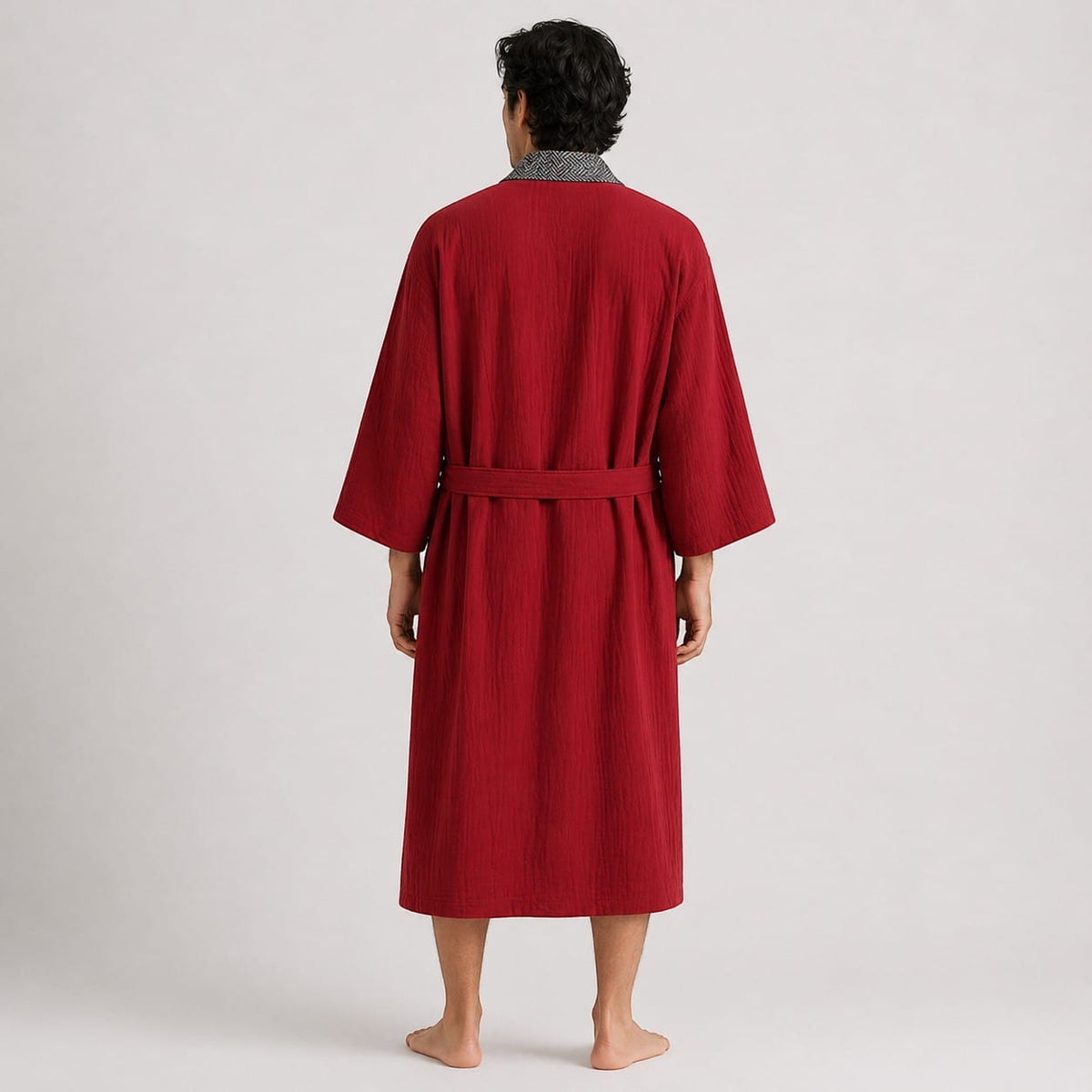 Kimono Japonais Homme Coton Uni Mi-Long Confort