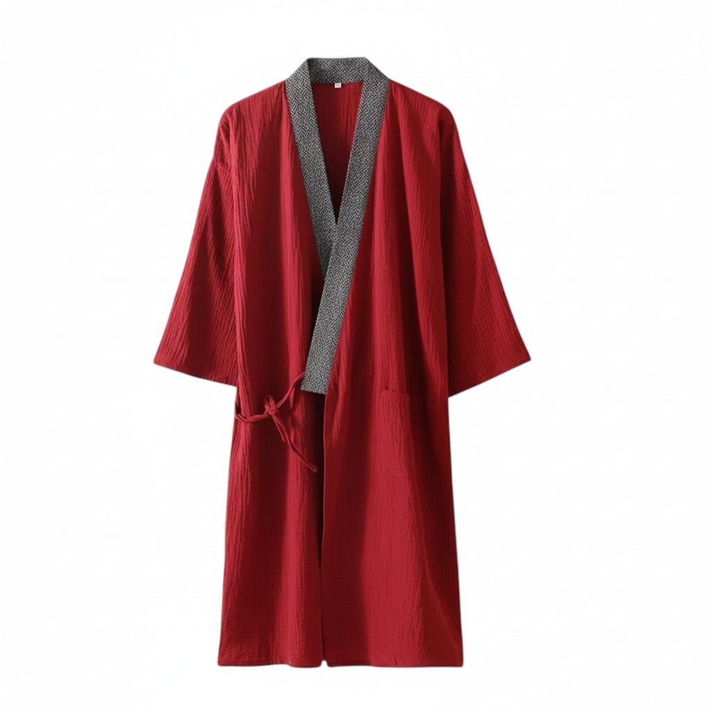 Kimono Japonais Homme Coton Uni Mi-Long Confort