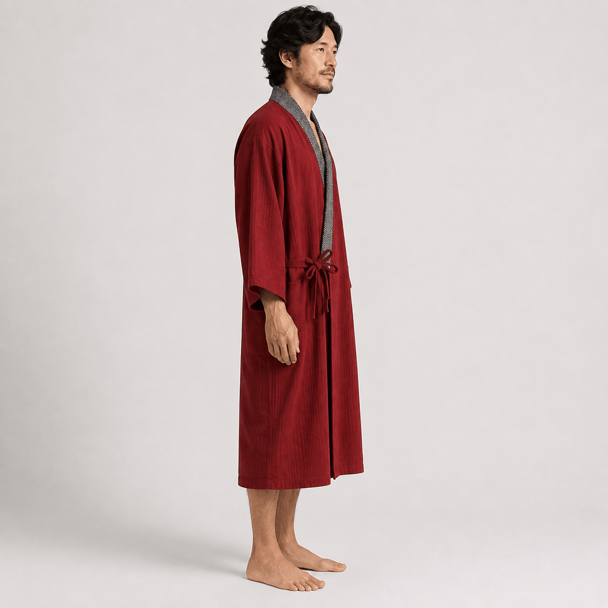 Kimono Japonais Homme Coton Uni Mi-Long Confort