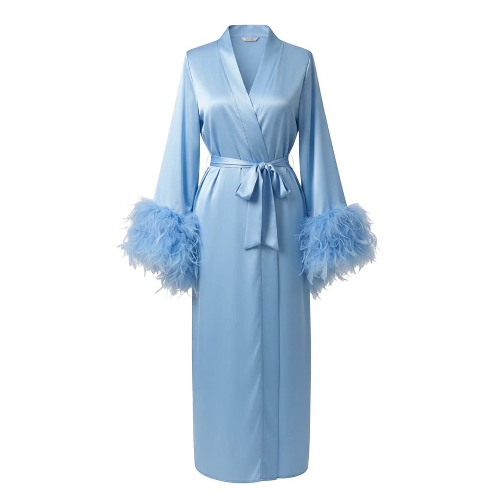 Kimono Satin Femme à Plumes Longueur Sol | Le Monde du Peignoir