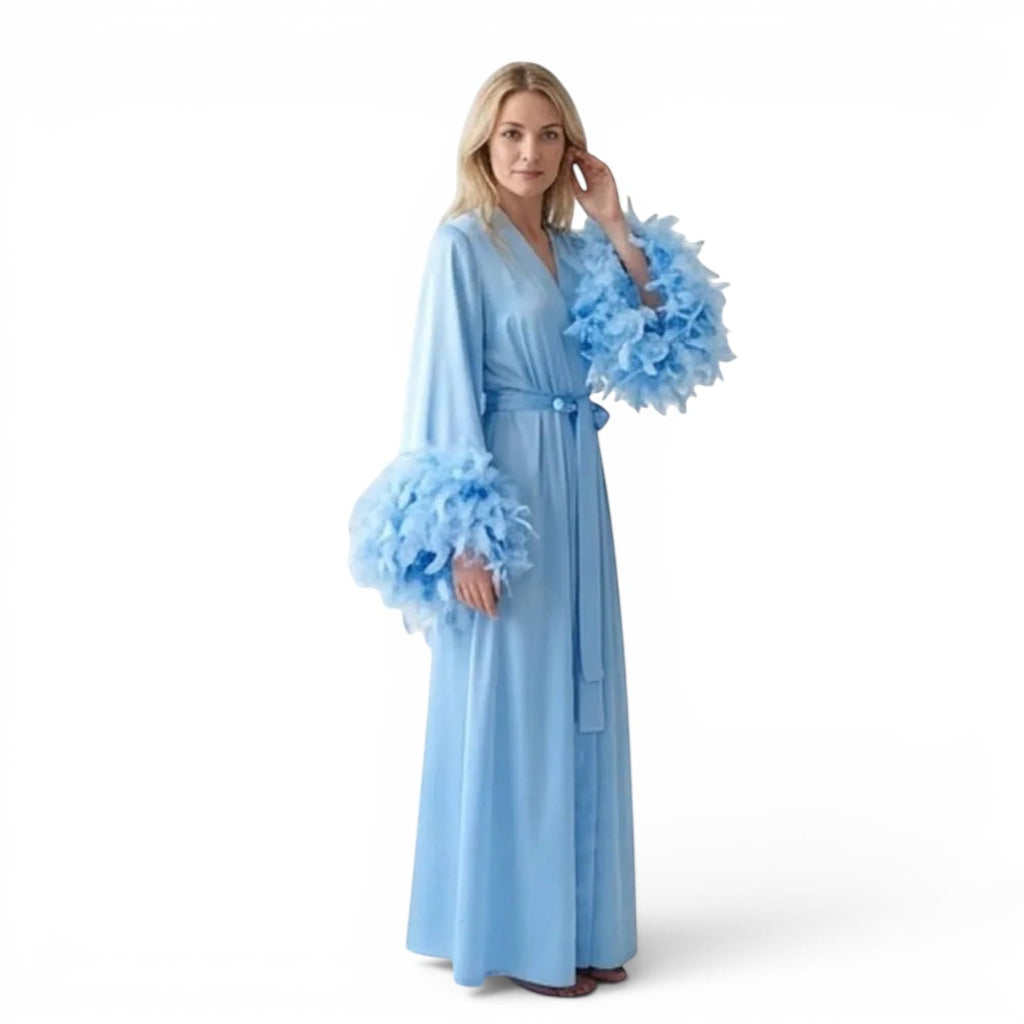 Kimono Satin Femme à Plumes Longueur Sol | Le Monde du Peignoir