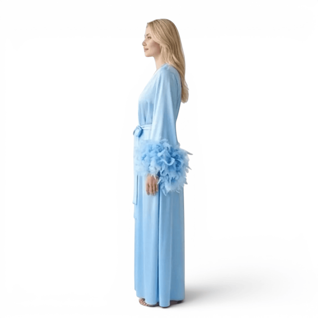 Kimono Satin Femme à Plumes Longueur Sol | Le Monde du Peignoir