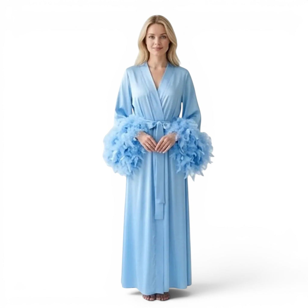 Kimono Satin Femme à Plumes Longueur Sol | Le Monde du Peignoir