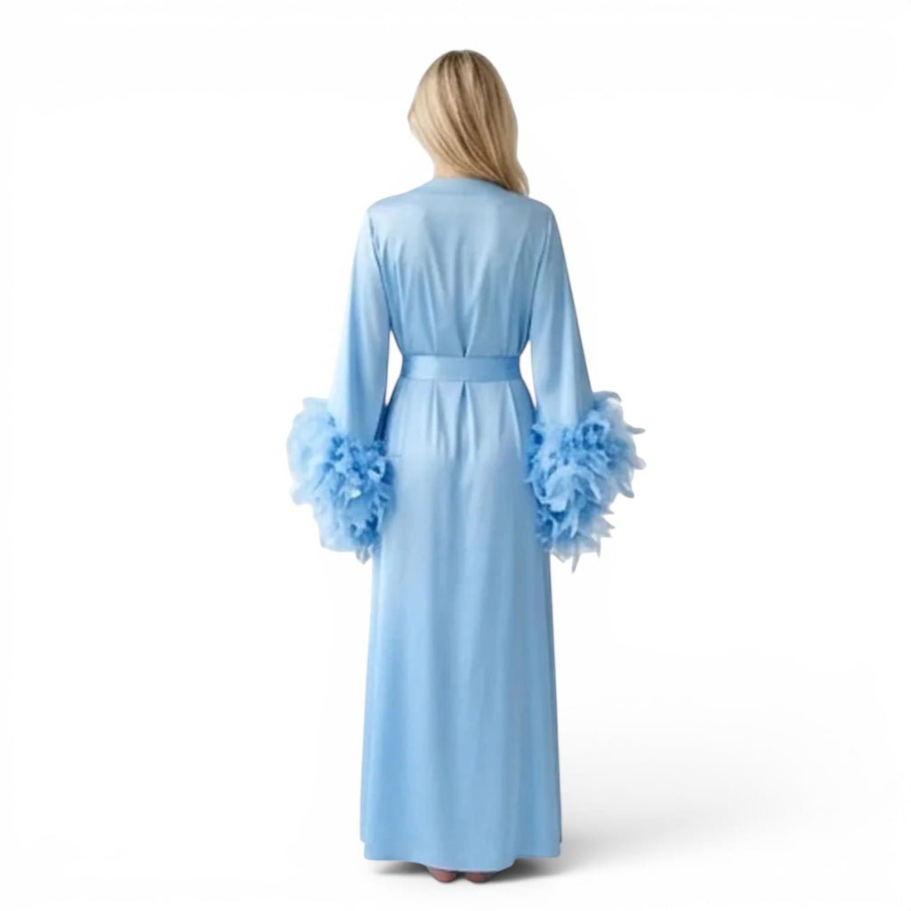 Kimono Satin Femme à Plumes Longueur Sol | Le Monde du Peignoir