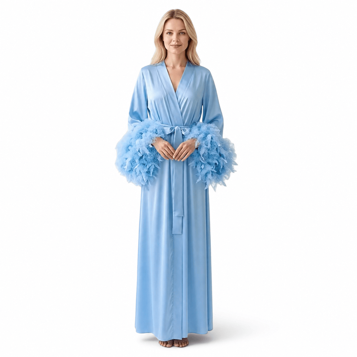 Kimono Satin Femme à Plumes Longueur Sol | Le Monde du Peignoir