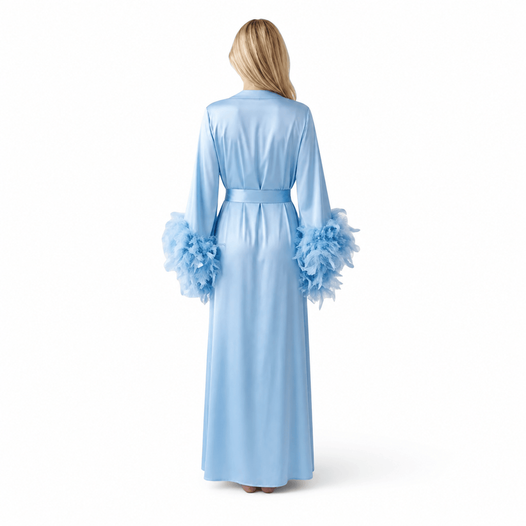 Kimono Satin Femme à Plumes Longueur Sol | Le Monde du Peignoir