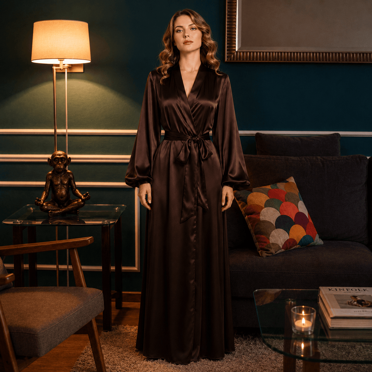 Kimono Satin Femme Manches Bouffantes | Le Monde du Peignoir