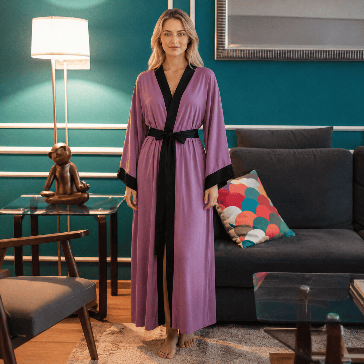 Kimono Satin Femme Manches Larges Style Mariée | Le Monde du Peignoir