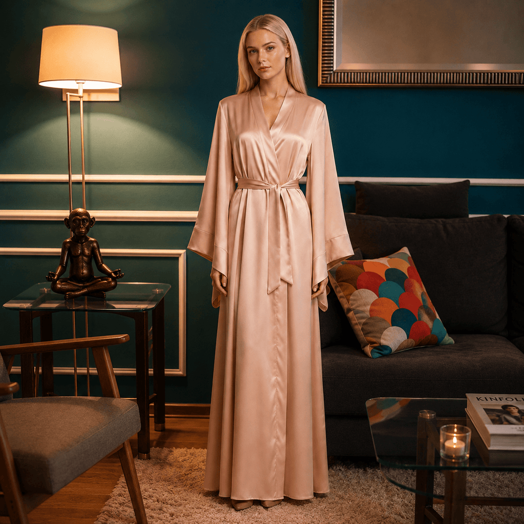 Kimono Satin Femme Style Mariée Longueur Sol | Le Monde du Peignoir