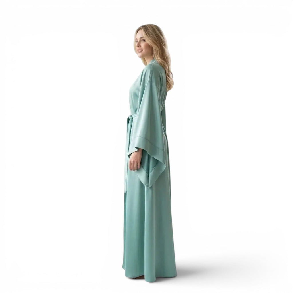 Kimono Satin Femme Turquoise Long Artisanal | Le Monde du Peignoir