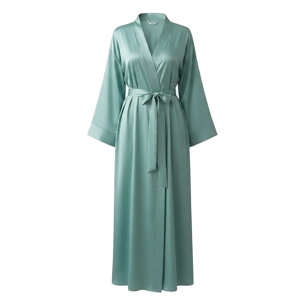 Kimono Satin Femme Turquoise Long Artisanal | Le Monde du Peignoir