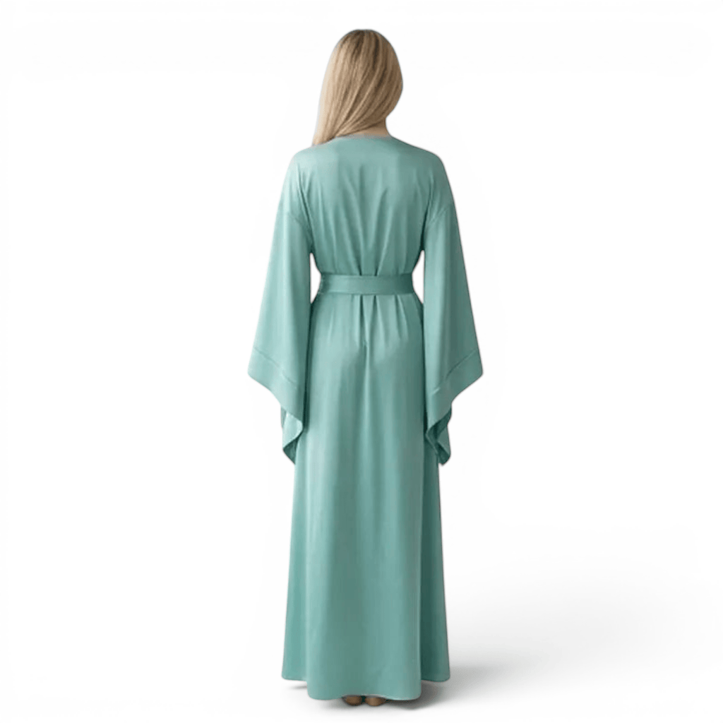 Kimono Satin Femme Turquoise Long Artisanal | Le Monde du Peignoir