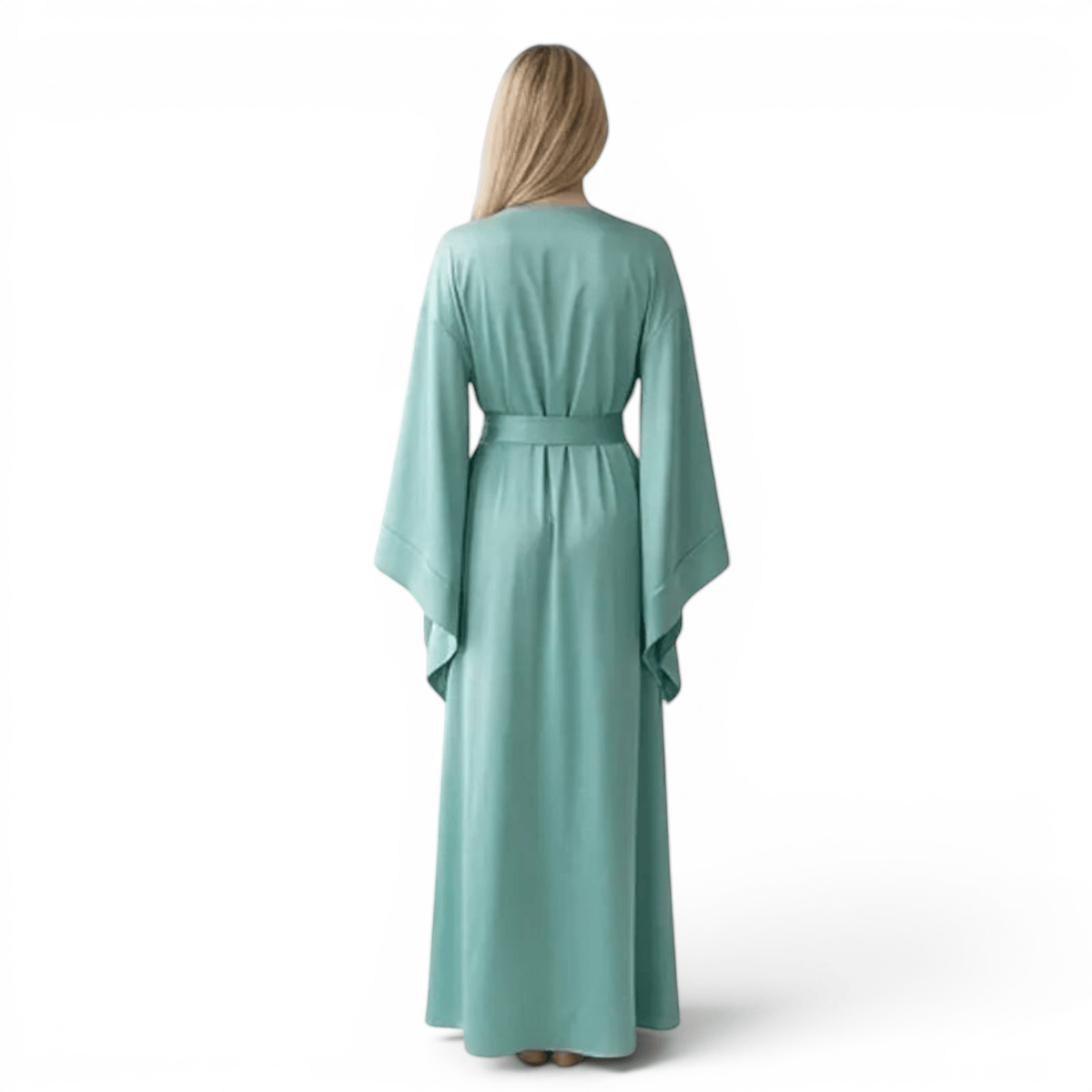 Kimono Satin Femme Turquoise Long Artisanal | Le Monde du Peignoir