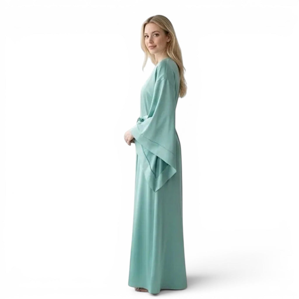 Kimono Satin Femme Turquoise Long Artisanal | Le Monde du Peignoir