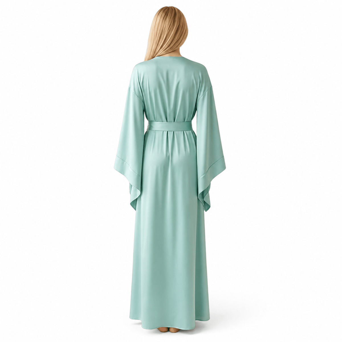 Kimono Satin Femme Turquoise Long Artisanal | Le Monde du Peignoir