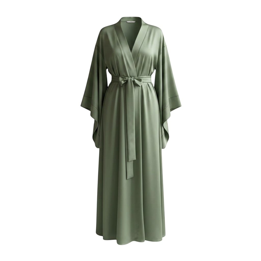 Kimono Satin Femme Vert Olive Long | Le Monde du Peignoir