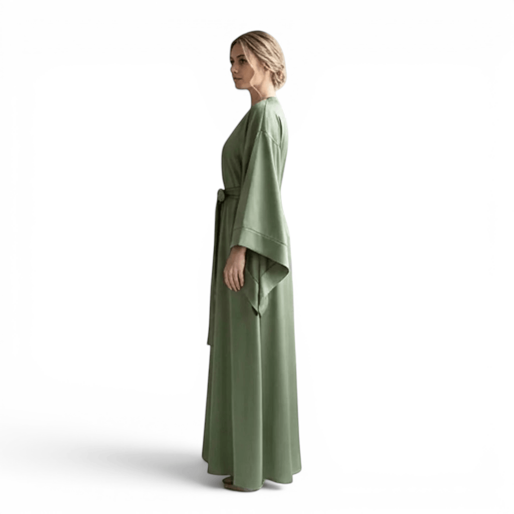Kimono Satin Femme Vert Olive Long | Le Monde du Peignoir