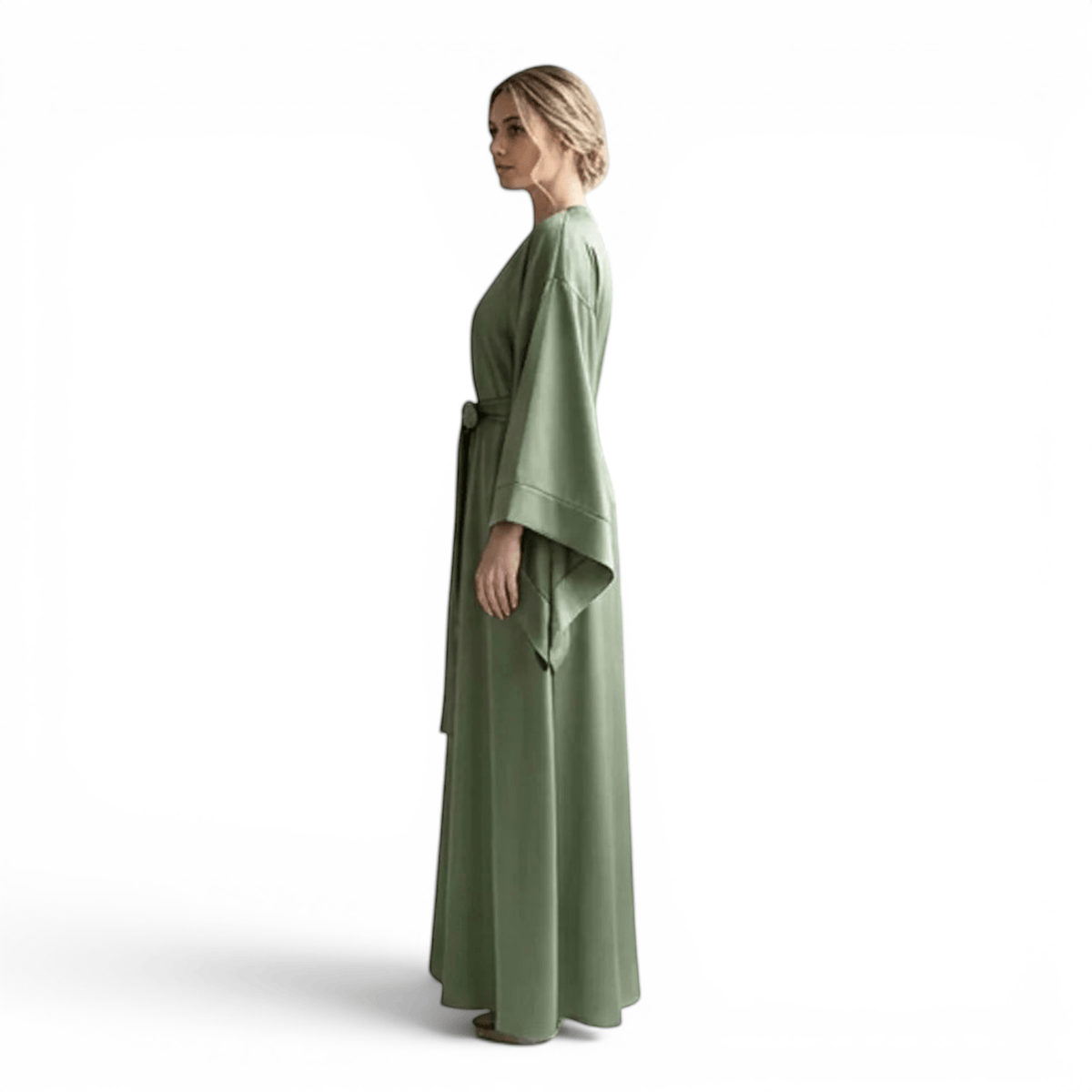 Kimono Satin Femme Vert Olive Long | Le Monde du Peignoir