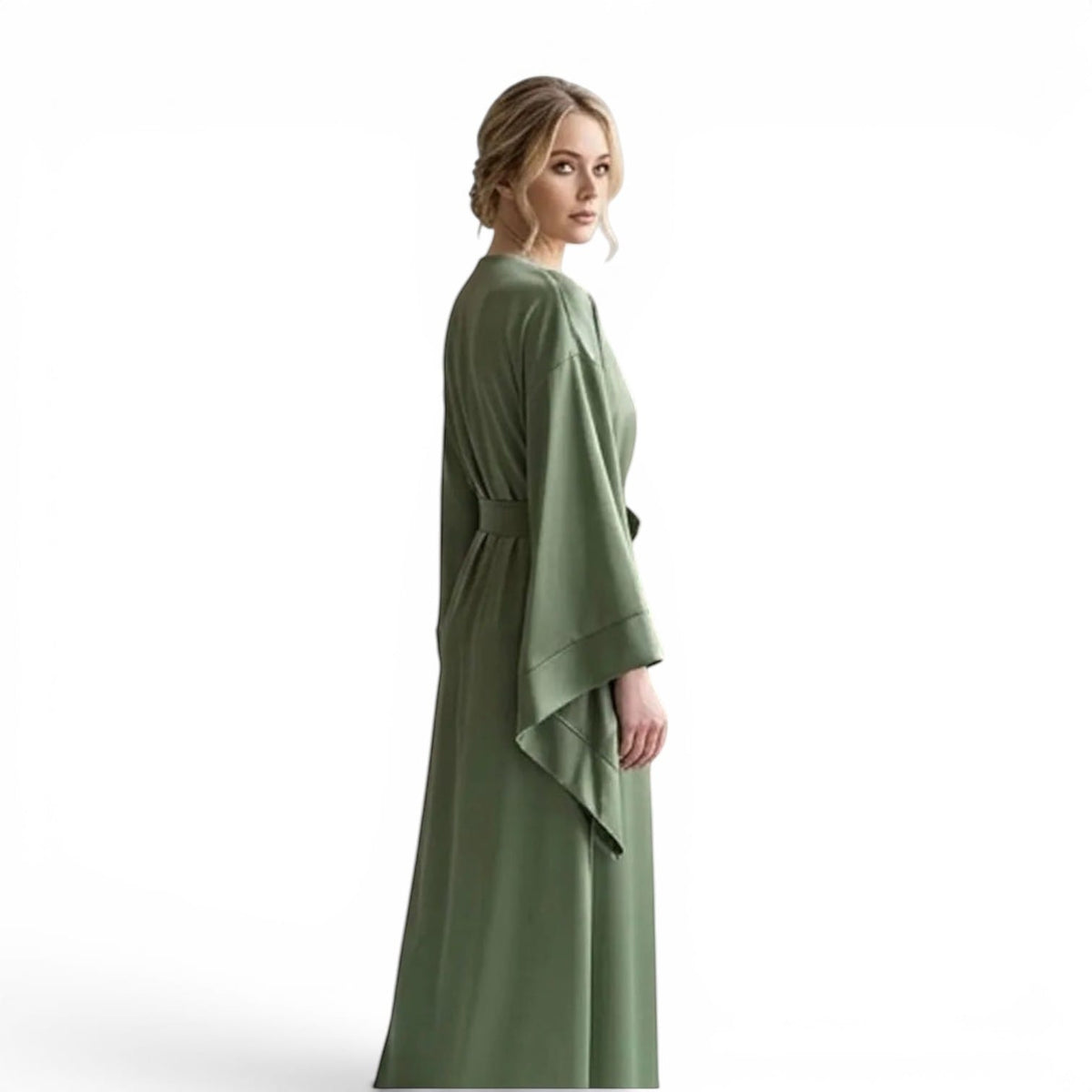 Kimono Satin Femme Vert Olive Long | Le Monde du Peignoir
