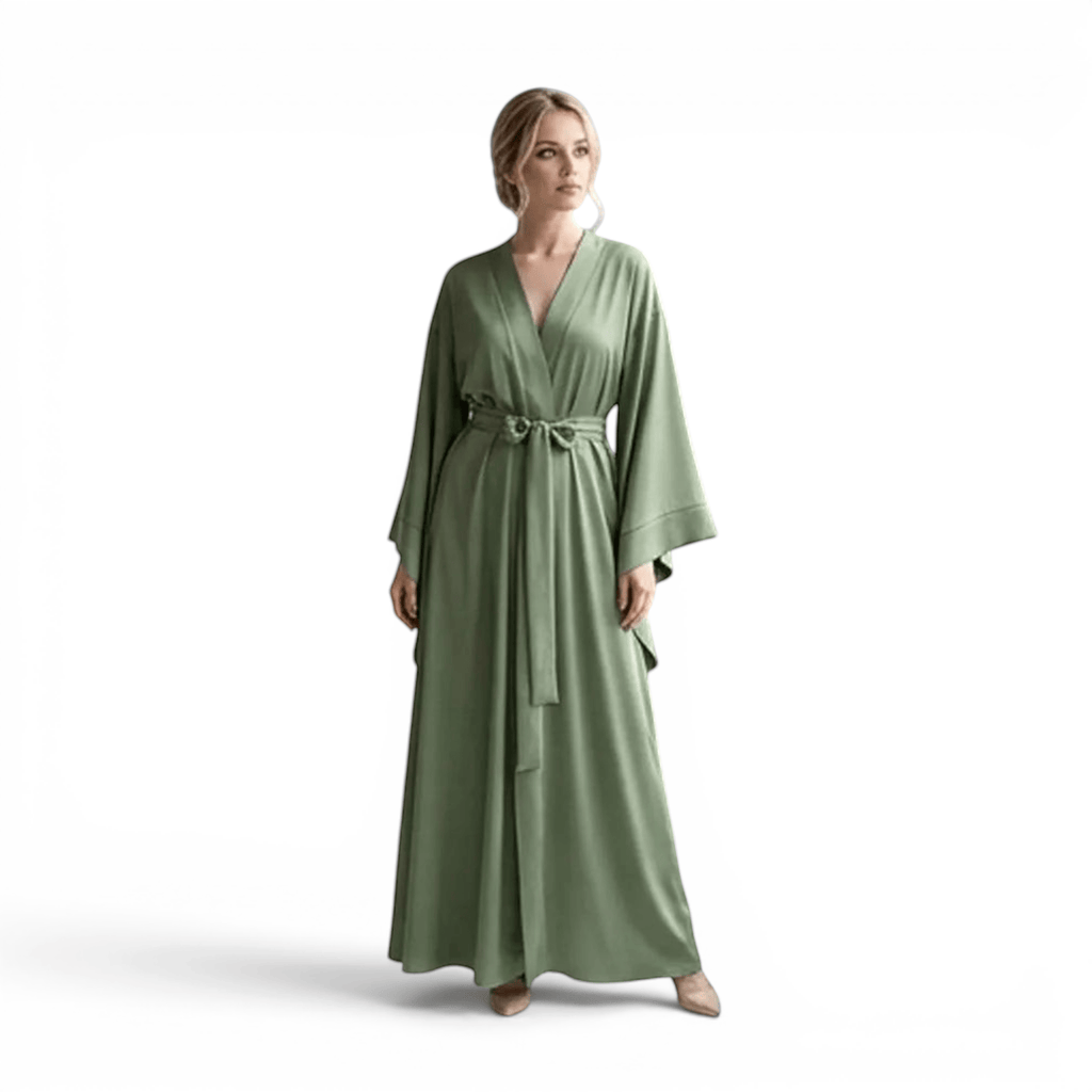 Kimono Satin Femme Vert Olive Long | Le Monde du Peignoir