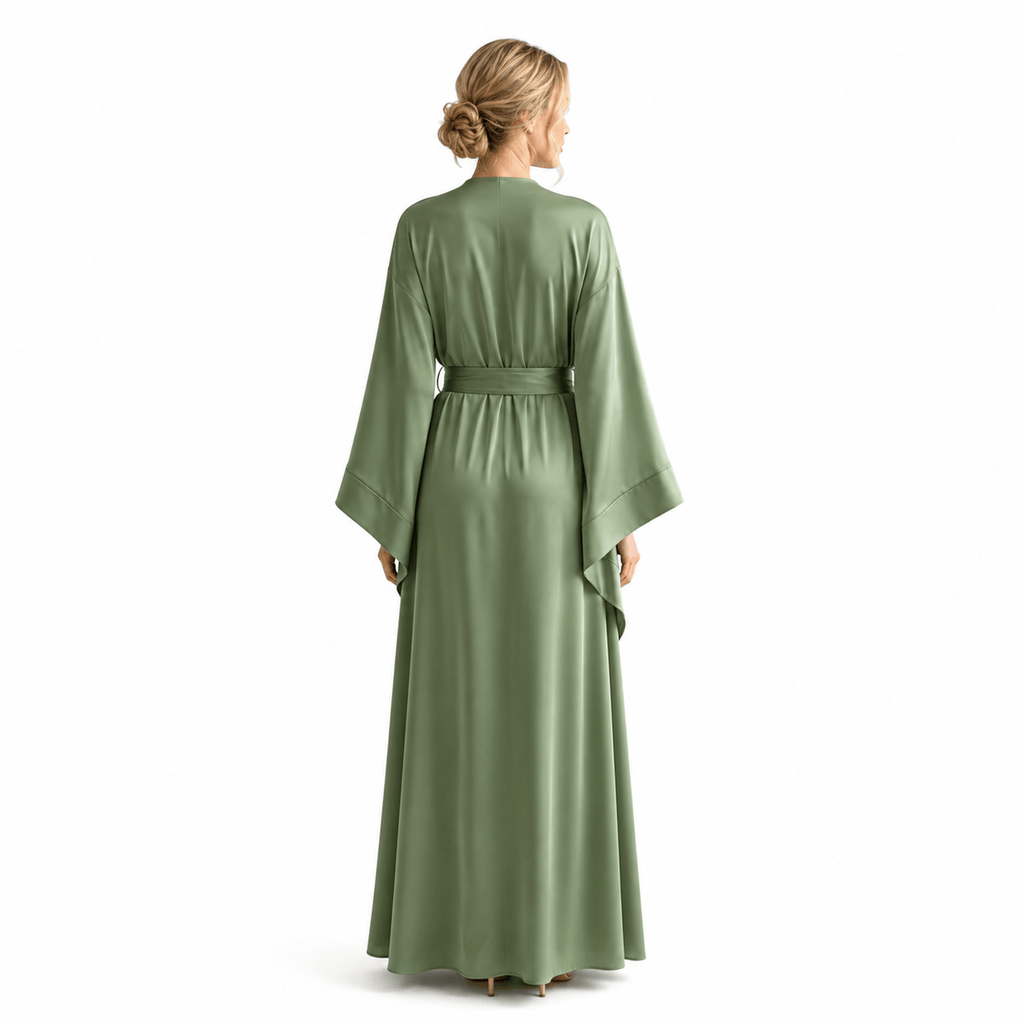 Kimono Satin Femme Vert Olive Long | Le Monde du Peignoir