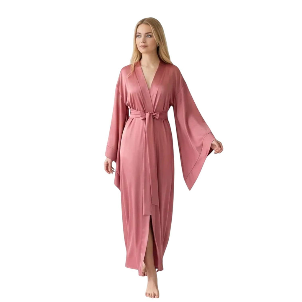 Kimono Satin Rose Femme Longueur Sol | Le Monde du Peignoir