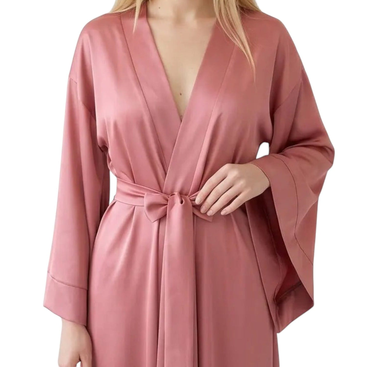 Kimono Satin Rose Femme Longueur Sol | Le Monde du Peignoir