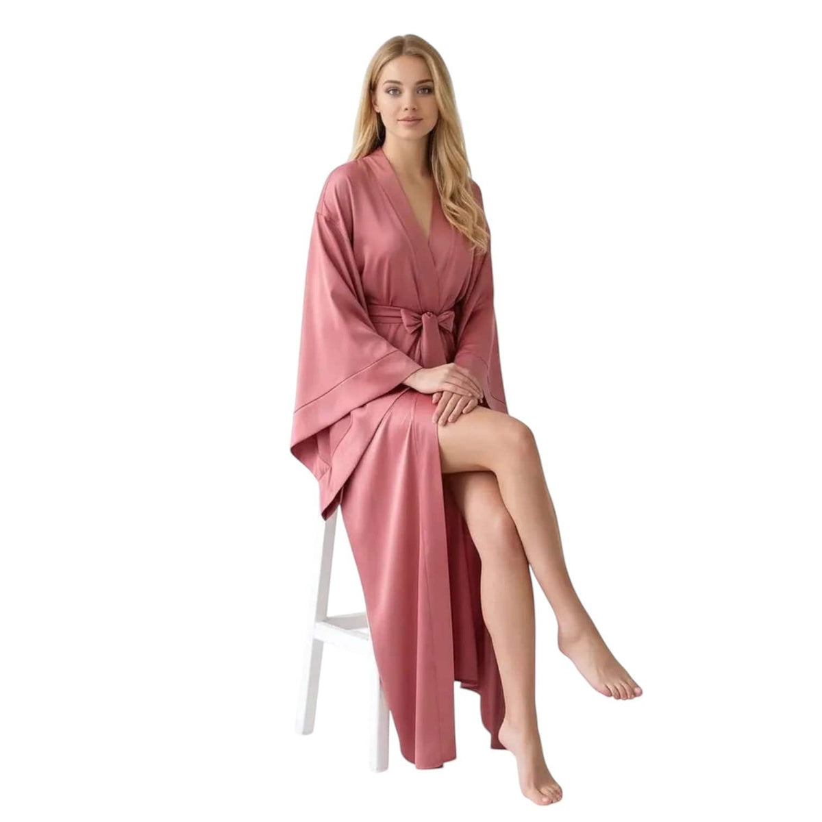 Kimono Satin Rose Femme Longueur Sol | Le Monde du Peignoir