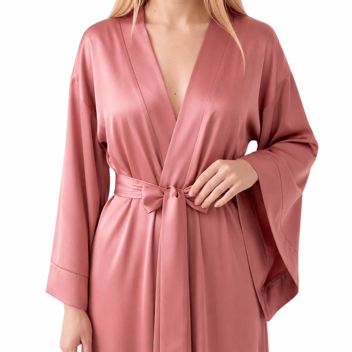 Kimono Satin Rose Femme Longueur Sol | Le Monde du Peignoir