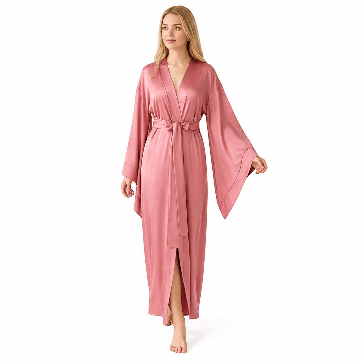 Kimono Satin Rose Femme Longueur Sol | Le Monde du Peignoir