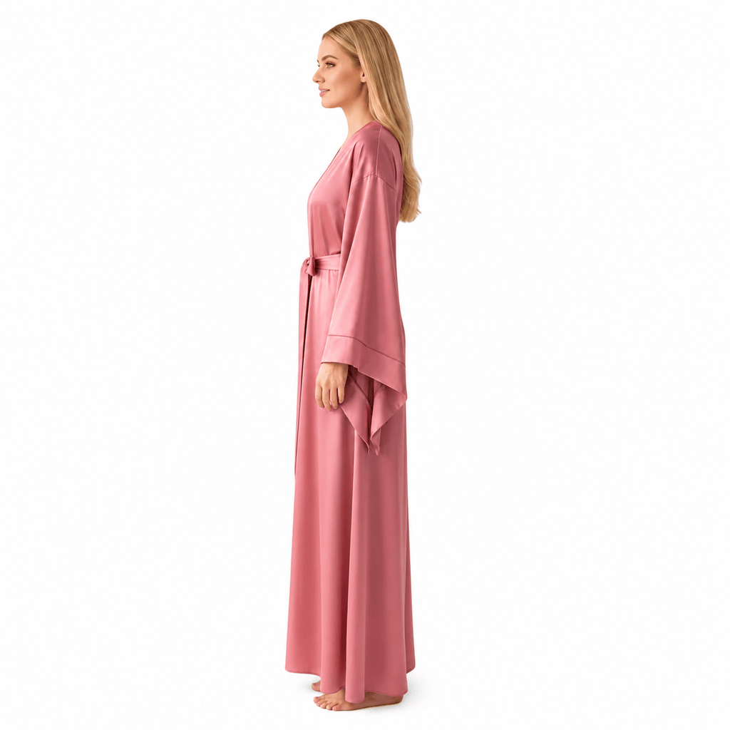 Kimono Satin Rose Femme Longueur Sol | Le Monde du Peignoir